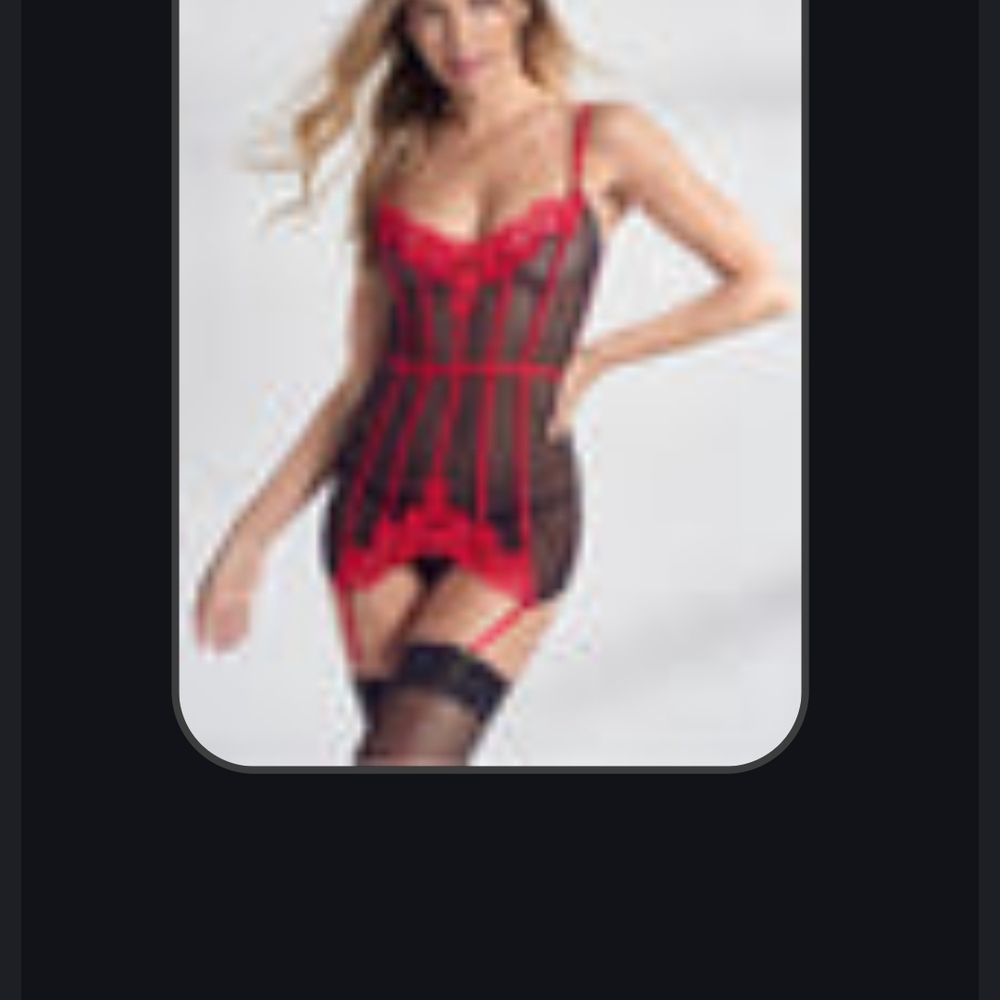 VENUS Black Mesh Chemise with Red Lace Trim and Garter Straps